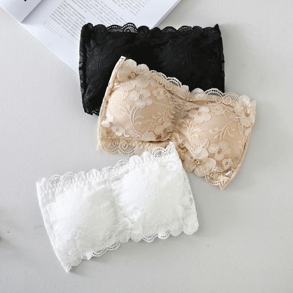 

explosion models transparent lace tube anti-light wrapped chest without rims girl strapless underwear tide, Red;black