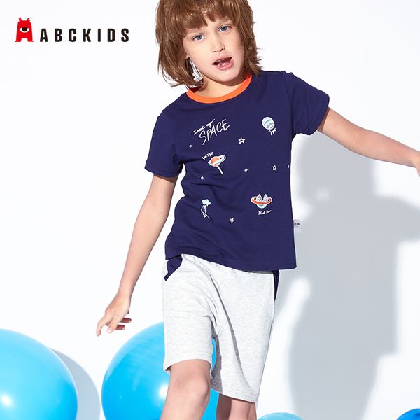 

abckids brand boys clothing children summer boys clothes cartoon kids boy clothing set t-shit solid pants cotton, White