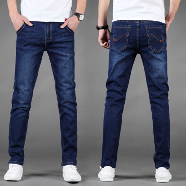 

men's jeans slim straight youth casual km8a21 stretch long pants, Blue