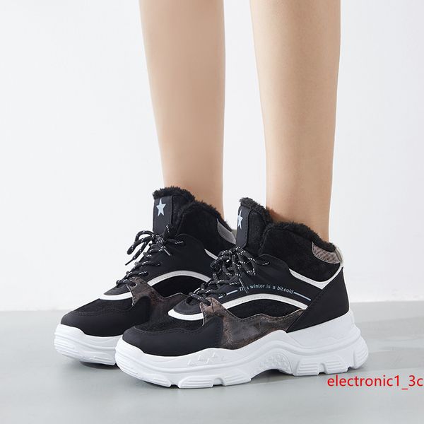 

new women s designer casual shoes fashion outdoor indoor universal thick bottom leather surface fluffy lining black casual sneakers