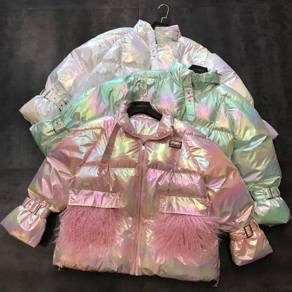 

2019 winter new lambs fur pocket colorful warm bread coat padded cotton jacket women's fashion parka parkas winter coat femme, Black