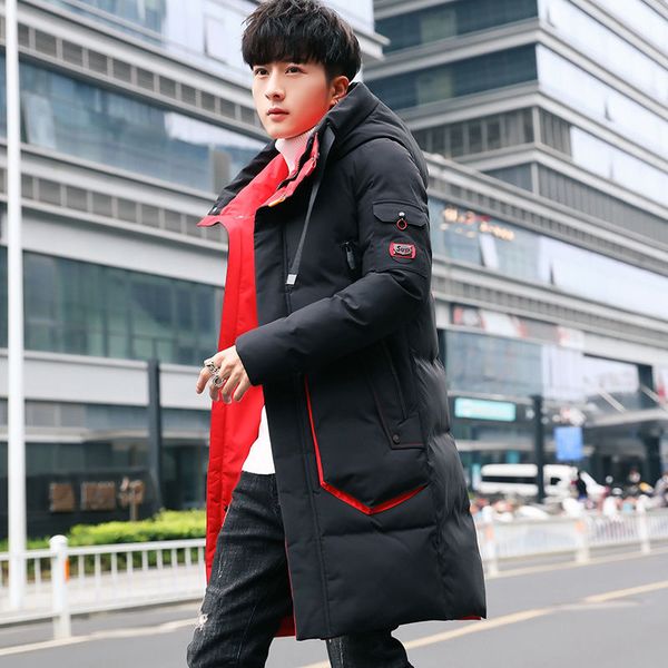 

parka men 2019 new winter men hooded jacket long jacket coat solid color parkas cotton-padded youth clothing clothing, Black
