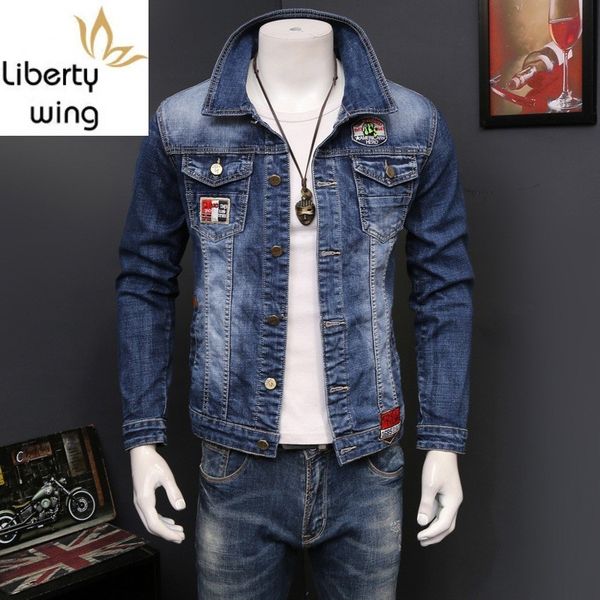 

korean slim fit jeans jacket for men washed denim fashion motor biker long sleeve outwear coat plus size s-4xl jaqueta hombre, Black;brown