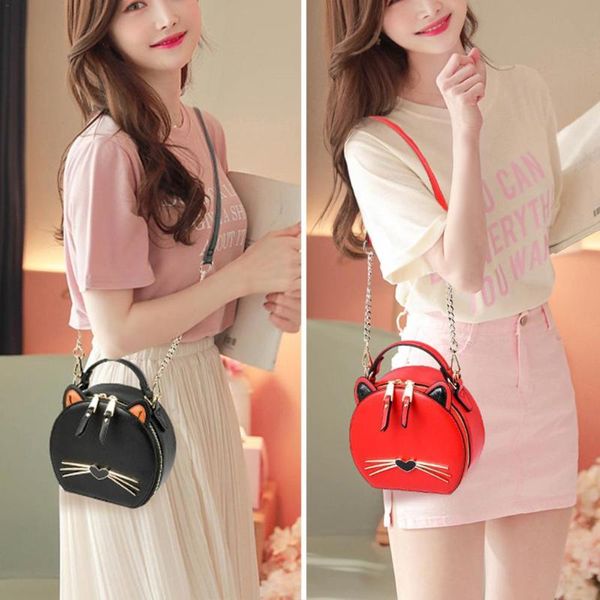 

ladies cute cat women small bags round bag pu shoulder messenger pouch portable tote for leisure shopping traveling commuting