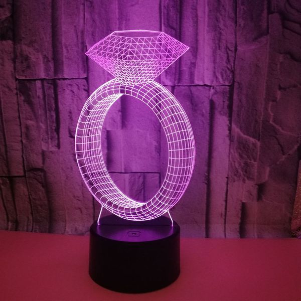 

jewellery gift customized new pattern diamond ring originality 3d small night-light led desk lamp gift desk lamp goods in stock