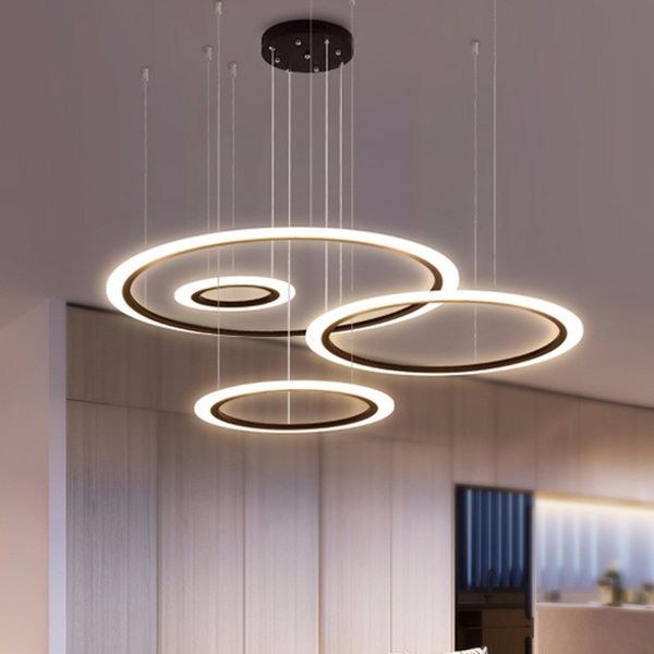 

Modern led chandelier for living room bedroom re taurant light fixture black ring hanging lamp home lu tre with remote lighting 90 265v