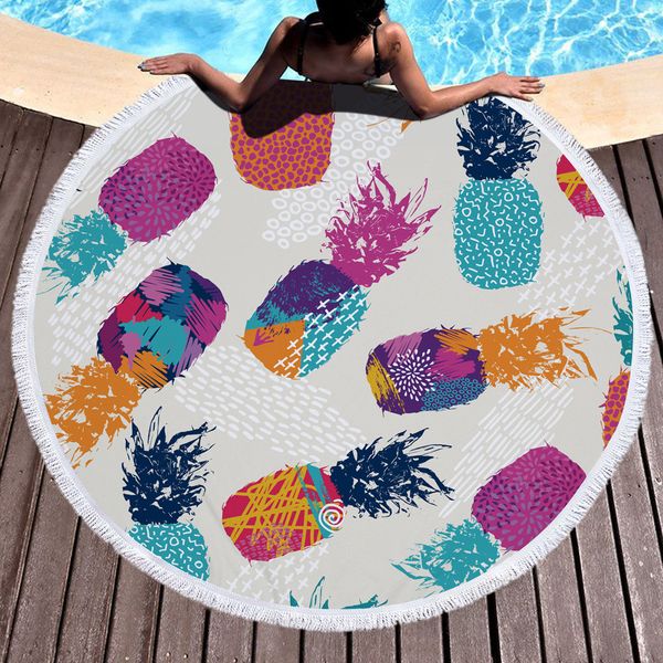 

picnic blanket mat tapestry print pineapple bath towel summer beach towel floral polyester circle with fringe swimming sunbath