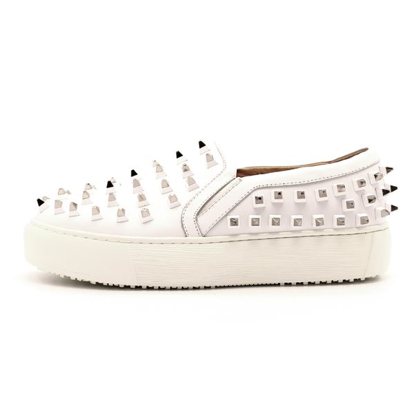 

gothic runway rivets mens cowhide real leather shoes studded thick platform moccasin slip on loafers plus size high street shoes, Black