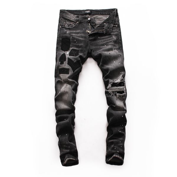 

mens luxury designer jeans brand amir jeans baggy biker high waisted ripped rock revival black skinny men jeans pants trousers bk04, Blue