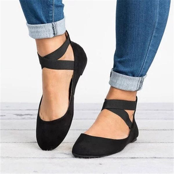 

plus size 35-43 women ballet flats summer casual flat shoes solid flock zip shallow elastic band ladies ankle wrap footwear 7539, Black