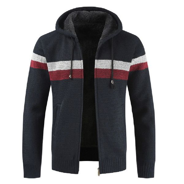 

mens hoodies knitted sweater men autumn winter patchwork pull thicken warm hooded cardigan jumpers wool liner zipper fleece coat, White;black