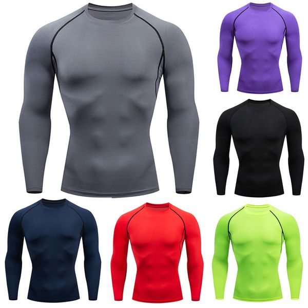 

men's sports t-shirt mens casual fitness fast drying elastic breathable sports tight long sleeve football training suit#11, Black;blue