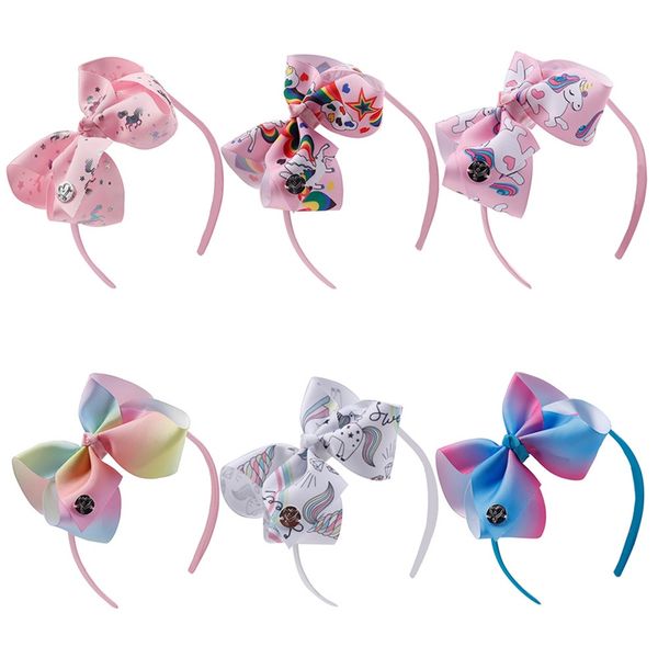 

fashion girl cartoon unicorn hair bow headband boutique rainbow printed handmade ribbon hairbands children hair accessories, Slivery;white