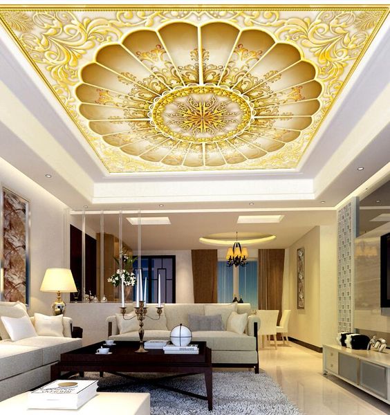 Personalizzato 3D Photo Wallpaper Golden Hall classica di lusso Relief soffitto pittura murale Soggiorno Camera da letto Carta da parati della decorazione della casa