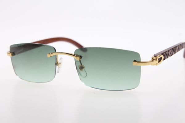 

горячие 3524012 резные деревянные rimless солнцезащитные очки дизайнер вуд вс очки высокого класса солнцезащитные очки gold green lens, White;black