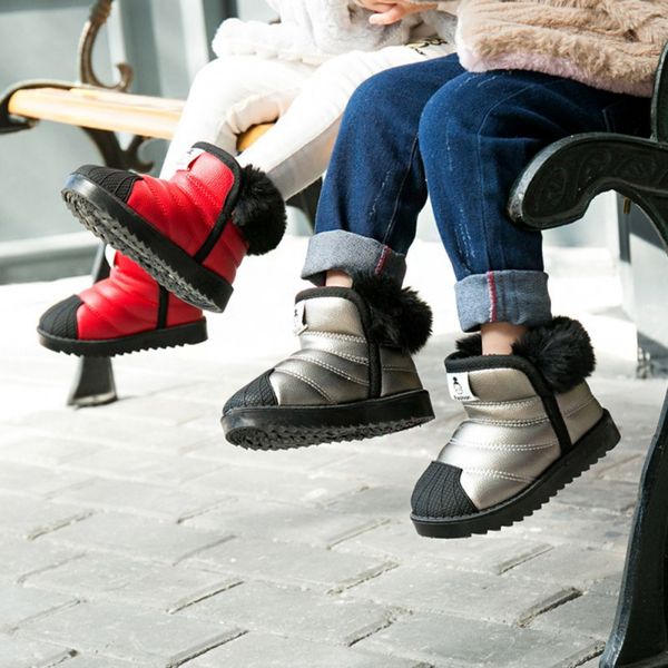 

children kids boys girls winter waterproof boots thick warm anti-slip pvc pu plus velvet shoes size 21 22 23 31, Black;grey