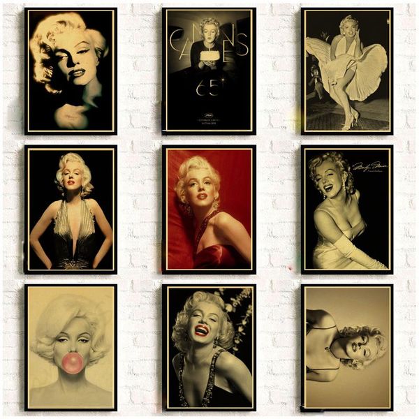 

famous actress marilyn monroe vintage posters for home/bar/living decor kraft paper poster wall sticker
