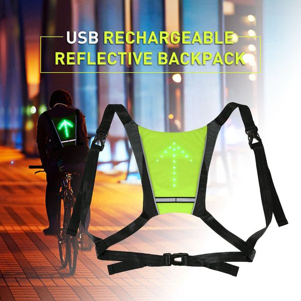 

cycling bicycle led wireless safety turn signal light vest for riding night guiding als88, Black