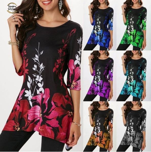 

new 2019 spring summer t shir women casual t shirt print slim t shirt flower scoop neck print shirt, White