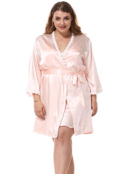 

long robe set long satin dressing gown women sleepwear 9685, Black;red