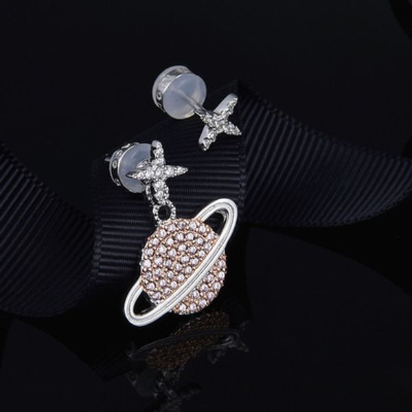 

wholesale-asymmetric pink silver planet earring set, Golden