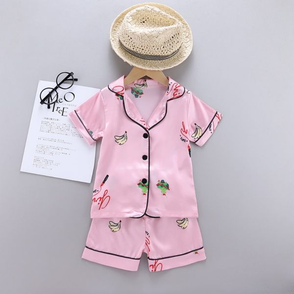 

kids sleepwear baby girls pajamas banana print outfits set short sleeve blouse +shorts sleepwear pajamas child nightclothes, Blue;red