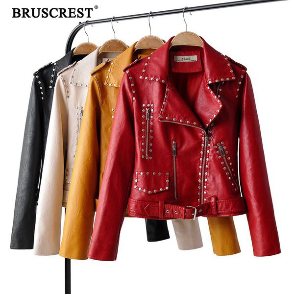 

new fall 2019 womens faux leather jacket black motorcycle red button zipper coat vintage casual women long leather jacket