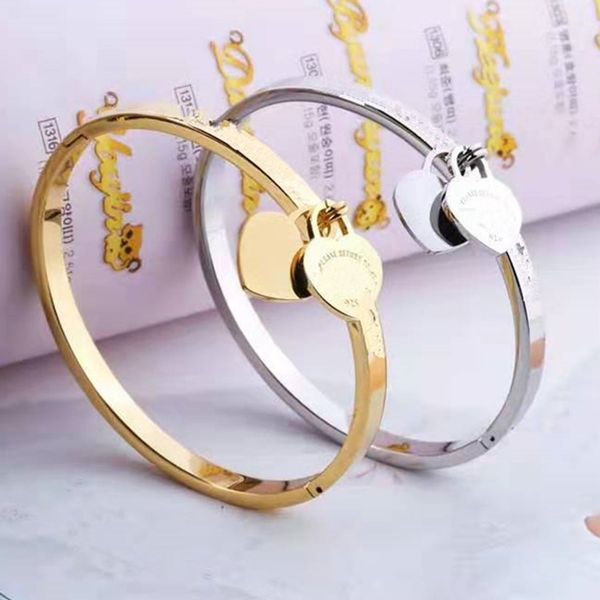 

wholesale-2019 women two hearts bracelets bangle stainless steel pendant bracelets bangle lettering bangle bracelets, Black