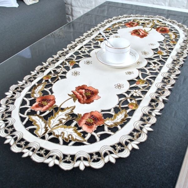 

oval vintage embroidered lace tablecloth floral table cloth/mat decoration