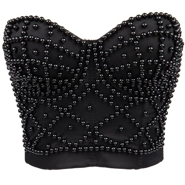 

gothic black diamond bead pearls push up bralet women night club party corset bustier crop vest camis roupas femininas, White