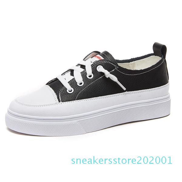 

korean shoes platform casual female sneakers round toe womens genuine leather footwear flats ll-match utumn 2019 new s01, Black