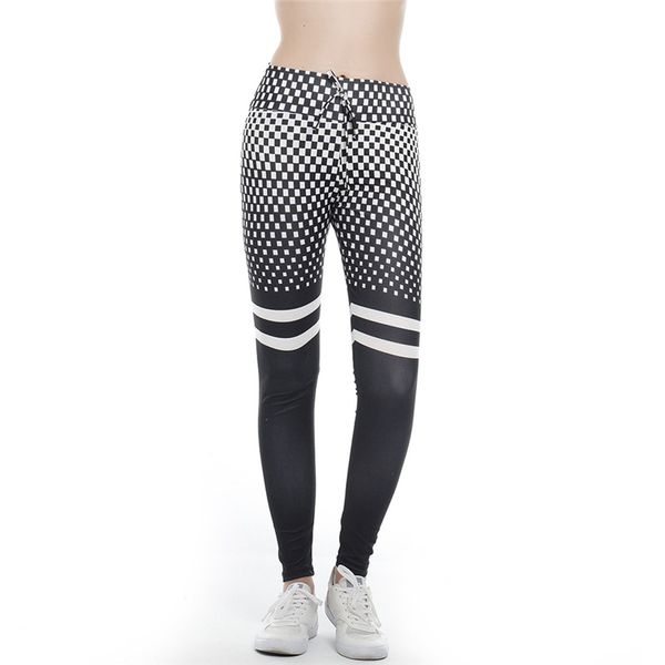 

women plaid print leggings no transparent fitness workout sportleggings, Black