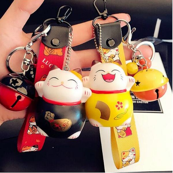 

1pc fortune cat keyring lucky beckoning cat bell keychain cartoon animal key ring car hanging jewelry gift ylm9730, Silver