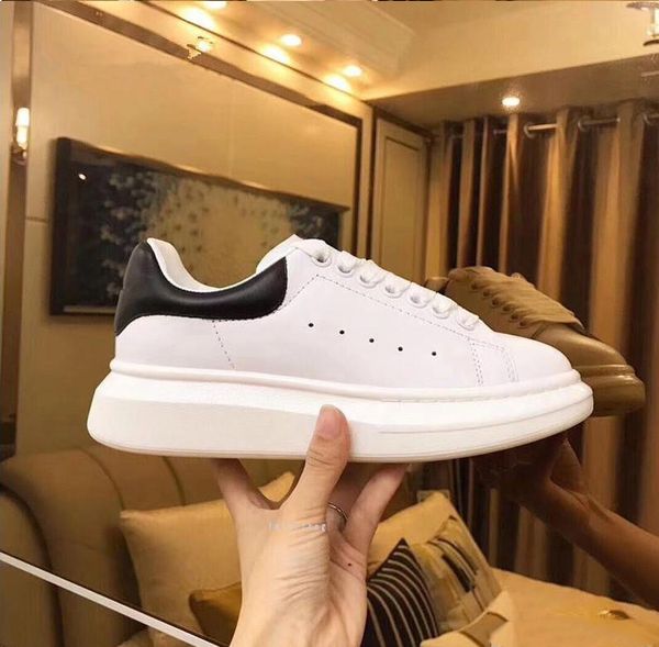 

2020 designer shoes genuine leather sneaker luxury men women fashion white leather platform shoes flat casual shoes, Black