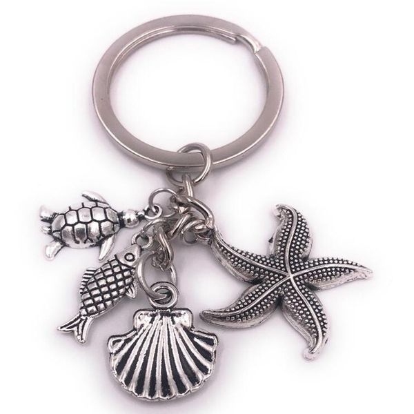 

горячие ancient silver turtle рыба seashell starfish шарм подвеска брелоков креативный дизайнер брелок женщины мужчины ювелирные изделия акс, Slivery;golden