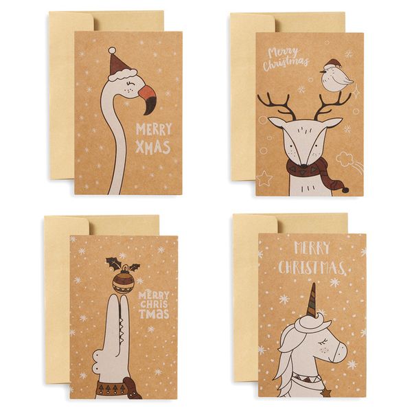 

5sets kraft paper envelope merry christmas elk flamingo cartoon greeting cards xmas party invitation gift envelope blessing card