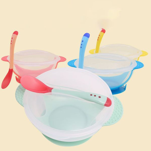 

1pc/3pcs/ baby tableware dinnerware suction bowl with temperature sensing spoon baby dinner feeding bowls dishes for chilren