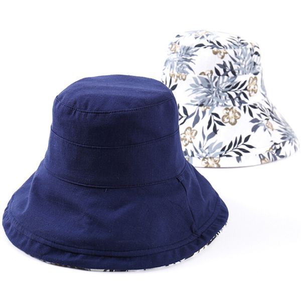 

women korean folding sunhat large wide brim summer hats double sided flower bucket hat for women lady panama cap beach hat, Blue;gray