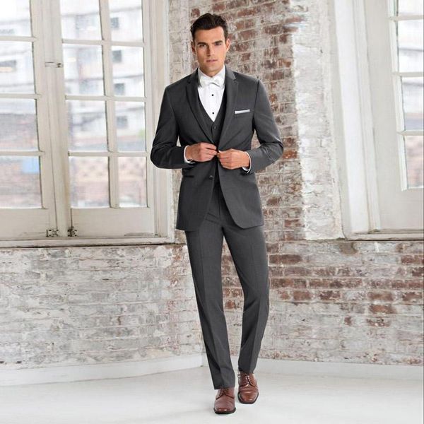 

new wholesale formal gray men suits for wedding groom tuxedos slim fit men's blazers jacket pants 3 piece men suits business prom wear, Black;gray