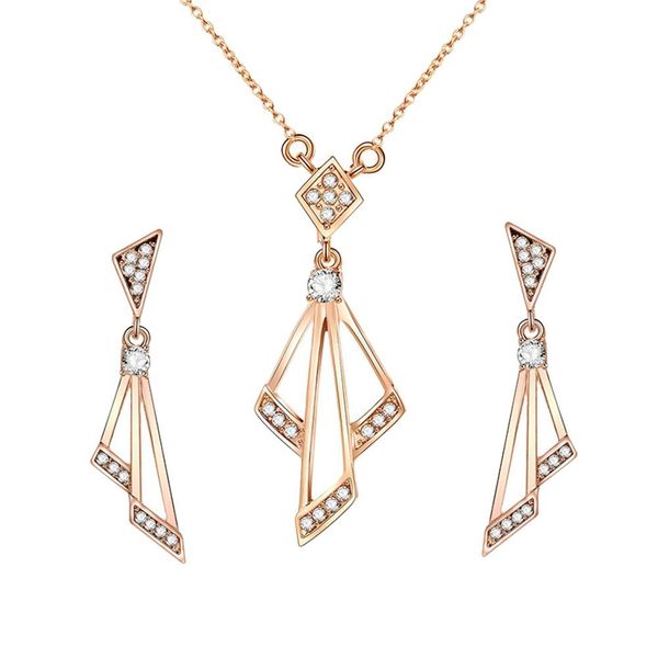 

new 2pcs/set personality simple wind geometric earrings necklace jewelry rhinestone charm necklace earrings women jewelry, Silver