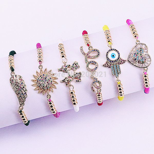 

trendy 8pcs mix style cz micro pave connector macrame cord thread rope bracelet, copper beads adjustable chains for women mx191018, Black