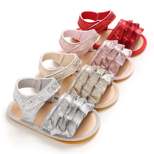 

sandals 2021 summer baby girls fashion folds princess flats shoes soft sole first walkers, Black;red