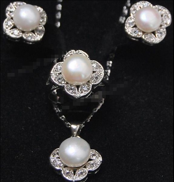 

gt;&gt;&gt;&gt;&gt; white akoya cultured pearl earrings/ring/ necklace pendant set, Black