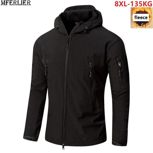 

men out door fleece jacket malitary hooded waterproof coat autumn winter plus size 6xl 7xl 8xl camouflage pockets jackets zipper, Black;brown