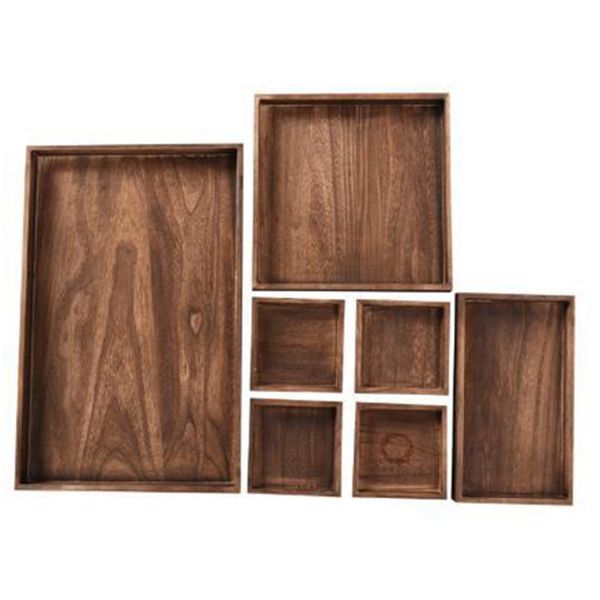 

7pcs/set wooden tray serving table plate snacks dessert storage dish coffee breakfast tray l home serving