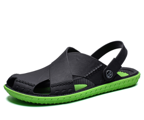

outdoor men's fashion flat step beach shoes summer men's flat bottom baotou hole shoes new listing 2020, Black