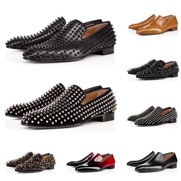 

new men luxury designer loafers casual shoes triple black red matte patent leather spike sneakers for business wedding flat bottoms