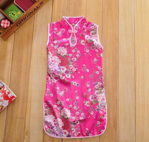 

chinese girls cheongsam princess dress baby girl summer dress for kid clothes sleeveless traditional chinese girl clothing, Red;yellow