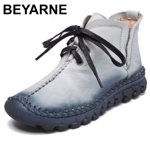 

beyarne new women boots leather winter boots handmade lace-up woman shoes casual full genuine leather ankle boots for women mx200324, Black
