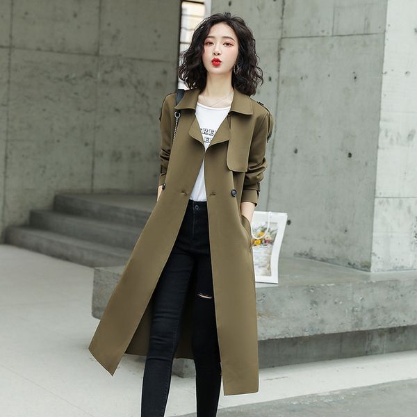 

new arrival women fashion temperament trench coat with belt office ladies solid long windbreakeries feminino 2009, Tan;black